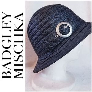 BADGLEY MISCHKA Black Hat with Silver Buckle